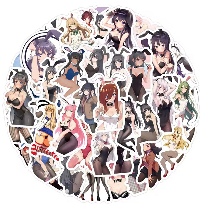 Набір вінілових наліпок з аніме-дівчатами у bunny-style, 30 шт Київ - фото 2