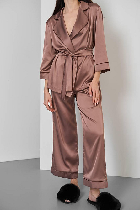 Піжама жіноча шовкова зі штанами Шоколадный ч/к XL/2XL Харків - фото 2