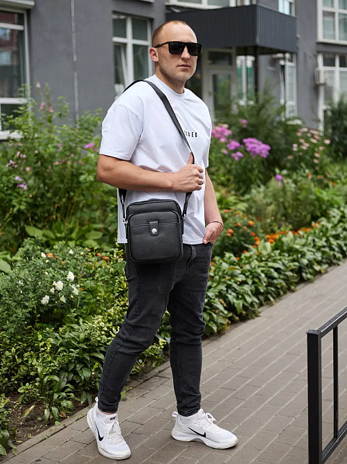 Мужская черная кожаная сумка-мессенджер Кожаный мужской мессенджер черный Tiding Bag Киев - изображение 9