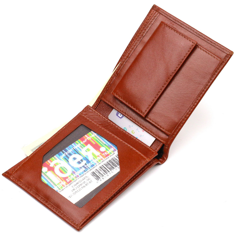 Мужской бумажник без застежки горизонтального формата из натуральной гладкой кожи CANPELLINI 21762 Коричневий Киев - изображение 6