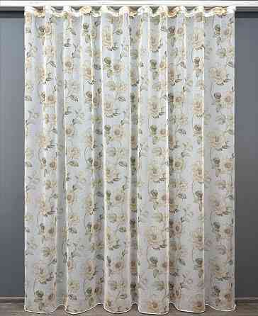 Тюль VR-Textil 1865т Flora Батист Белый с зеленым и оранжевым 300х270 см (42-0823) Киев