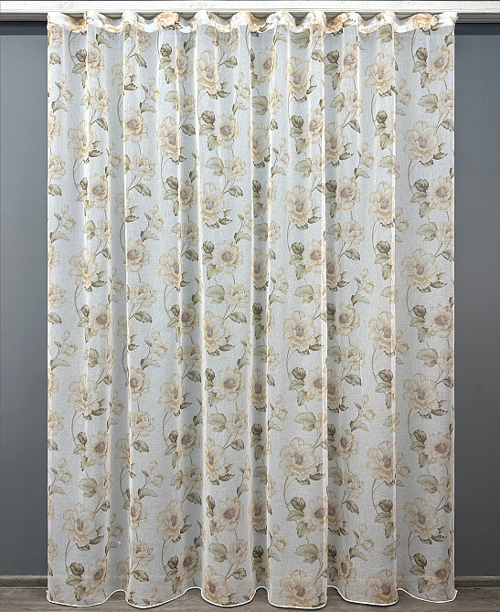 Тюль VR-Textil 1865т Flora Батист Белый с зеленым и оранжевым 300х270 см (42-0823) Киев - изображение 2