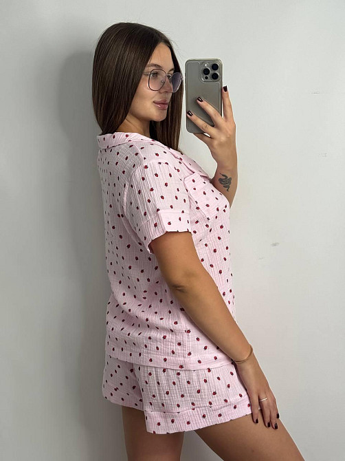 Муслиновая женская пижама с шортами Земляника L Харьков - изображение 3