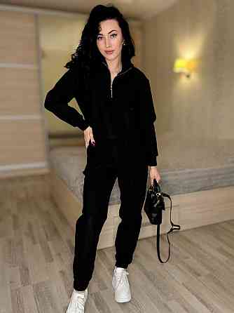 Жіночий теплий костюм-двійка: кофта та штани вельвет на щільному флісі Чорний, 50/52 Одеса