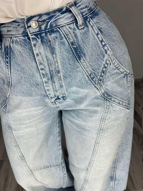 Джинси жіночі Its Basic 3805 MEGA BAGGY jeans трендові шви широкі кльош косі кишені довгі блакитні, блакитний, 42, 42, 81 см, 120 см Київ - фото 8