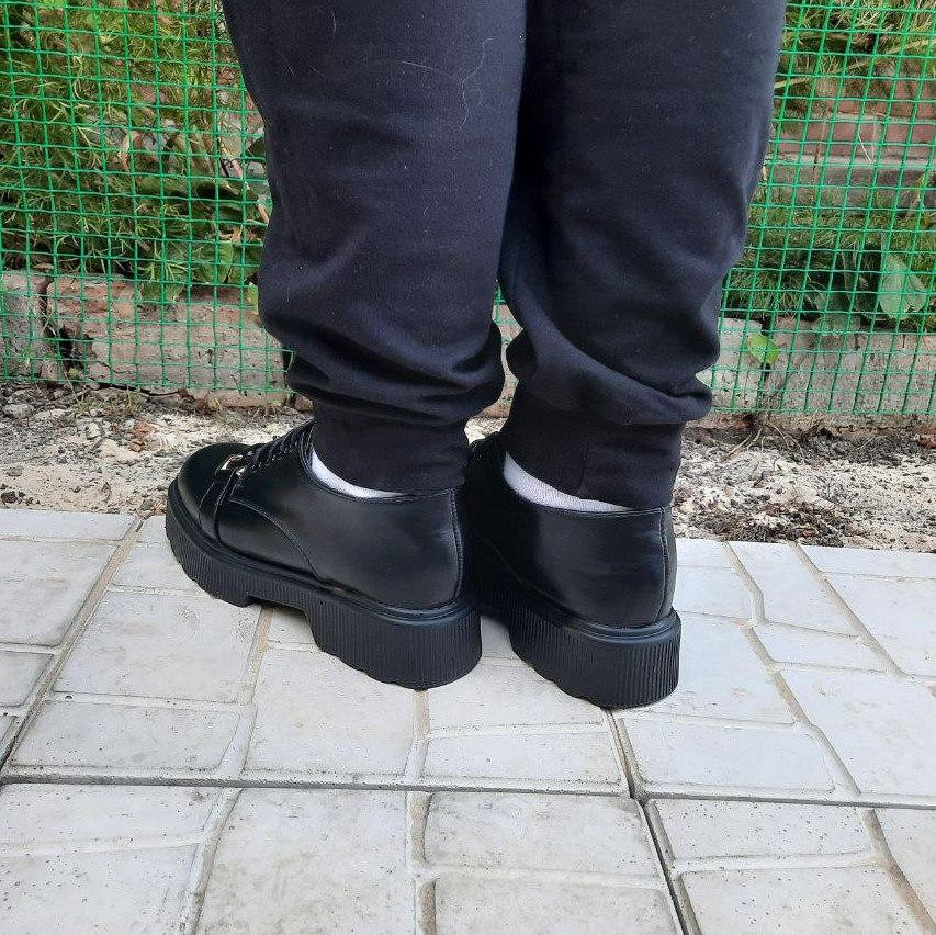 -Жеські Чорні Туфлі на Толстой Підошві (розміри: 37,38,39,40) — 710-3 Дніпро - фото 2