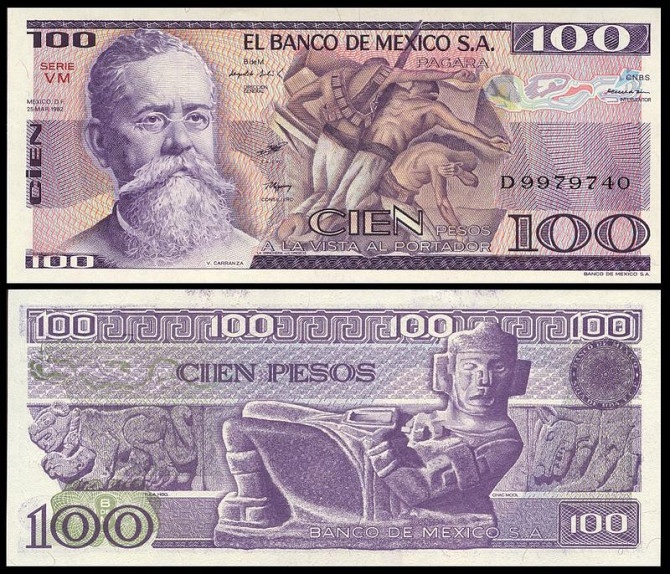 Мексика / Mexico 100 Pesos 1982 Pick 74С UNC Полтава - фото 1