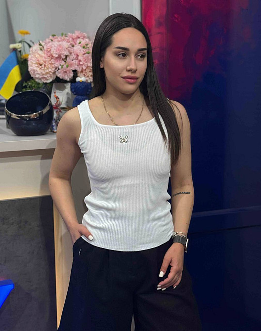 Майка женская A-N 2206 в рубчик с бабочкой, белый, one size Киев - изображение 9