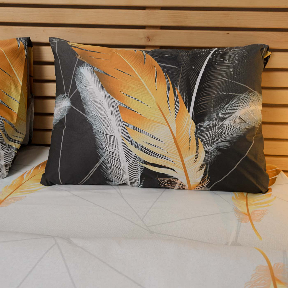 Cімейний комплект постільної білизни Сатин Перо 3Д 125 г/м2 YouStar (Сірий з чорним) 2 х 70х70 Суми - фото 4