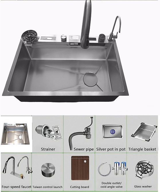 Кухонна раковина водоспад Willda, кухонна мийка водоспад ручної роботи 75х46х22 (529430462) Київ - фото 4