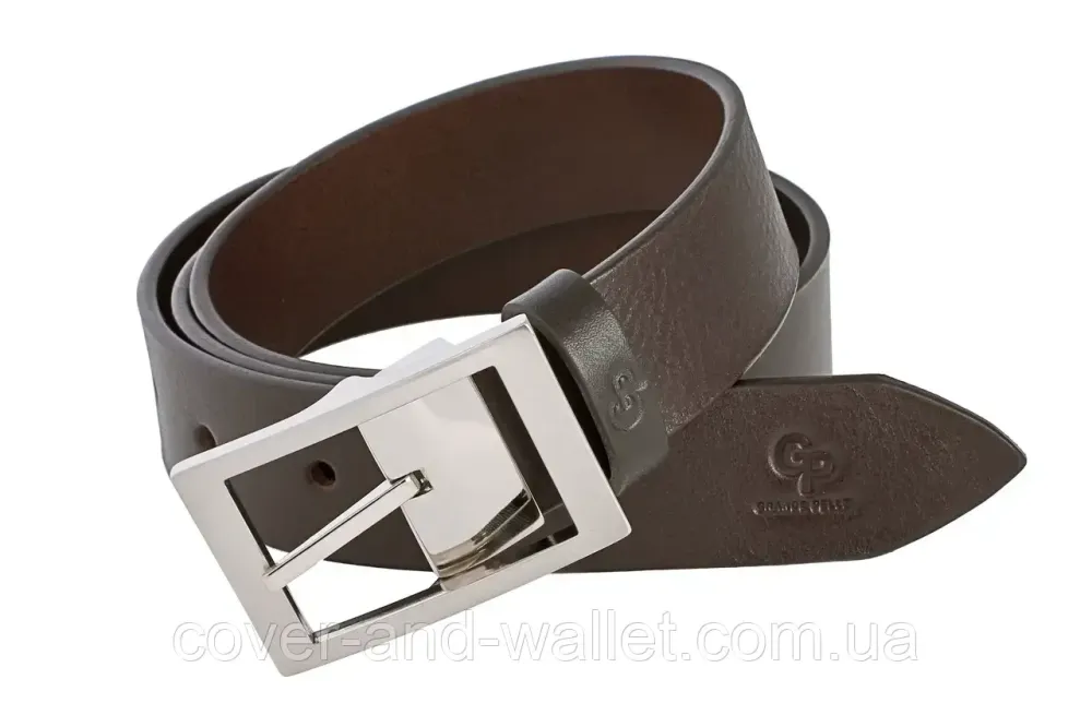 Стильный брючный ремень из цельной кожи темно-коричневый 35мм Grande Pelle Ricco Киев - изображение 1