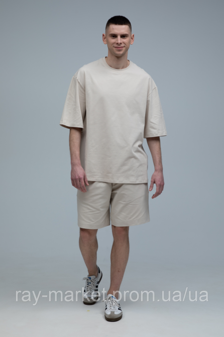 Костюм футболка оверсайз та шорти RAY BASIC бежевий чоловічий (U1801M-Cream) Київ - фото 1