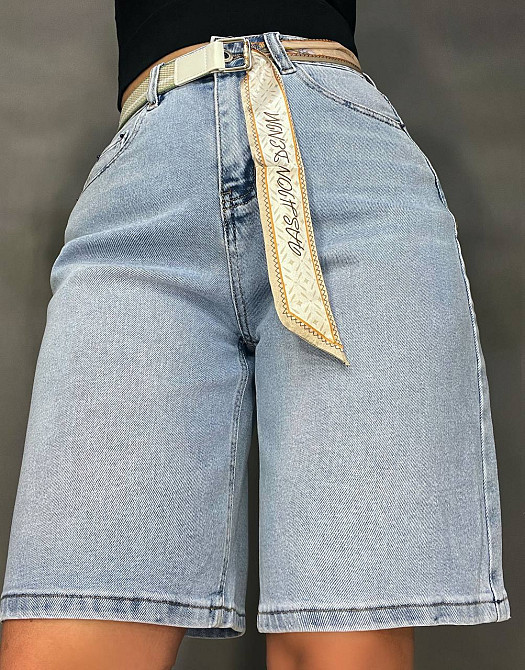 Шорты женские джинсовые Vindasion 4059 бермуды удлинённые с поясом-платком голубые, голубой, 26, 26, Одесса - изображение 1