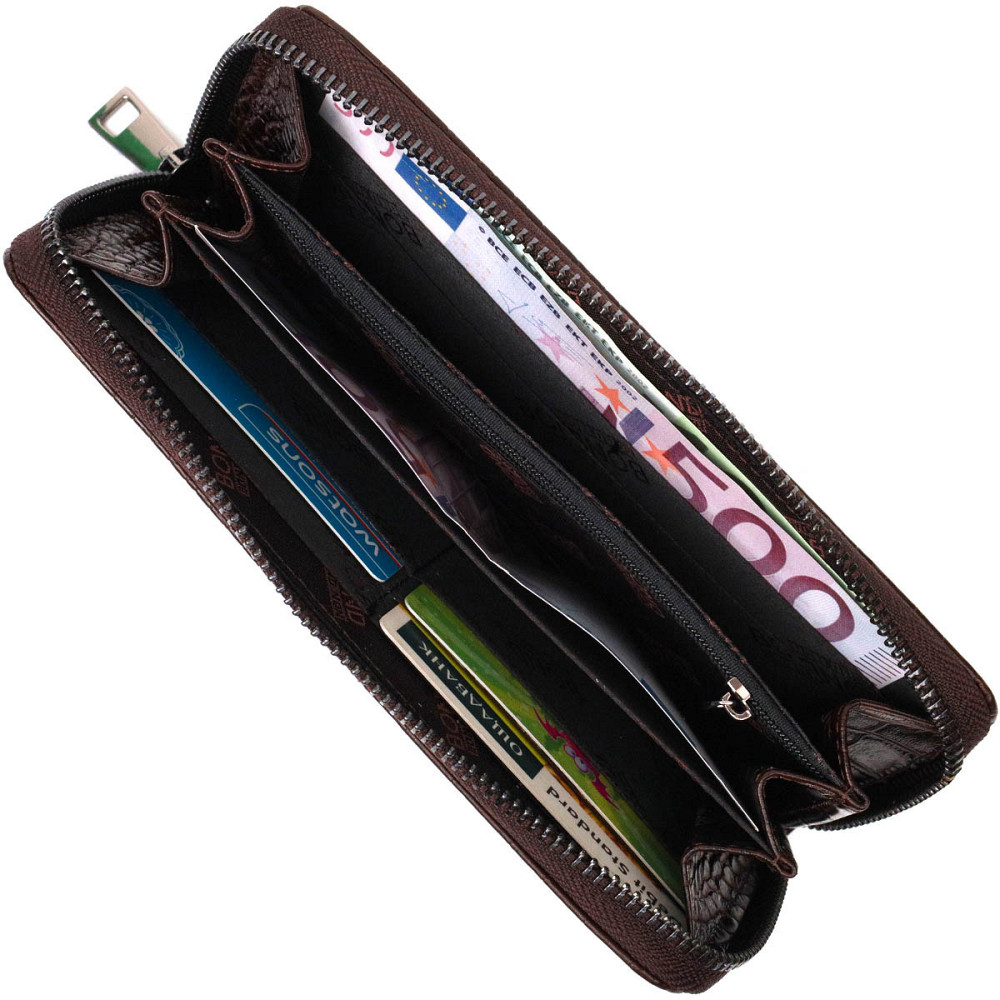 Практичний жіночий гаманець із натуральної шкіри з тисненням під крокодила Коричневий (BOND) Київ - фото 1