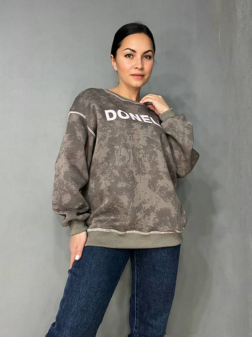 Свитшот женский Joy one 1732 удлиненный оверсайз вареный тай-дай с надписью DONELES one size, шоколад, one size Киев - изображение 10