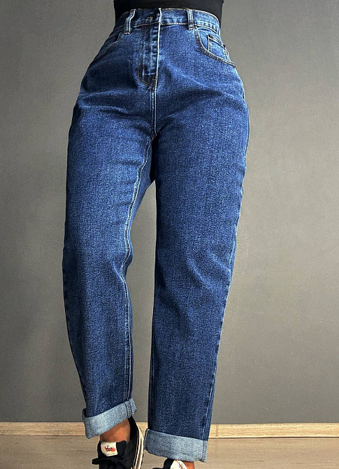 Джинси жіночі Vanver 8229 Mom великі розміри з резинкою на талії сині, синій, З4, 34, 88 см, 120 см Київ - фото 1