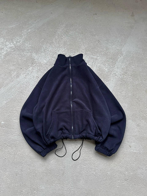 Жіноча повсякденна флісова оверсайз-зипка з кулісками двосторонній полопор фліс Синій Одеса - фото 1