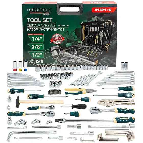 Набор инструментов 142+6 предмета 1/2", 3/8", 1/4" Rockforce RF-41421+6 Одеса