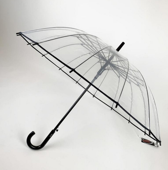 Прозора парасолька-тростина жіночий напівавтомат з 16 спицями чорний Київ - фото 2