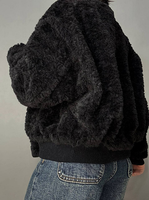 Шуба женская Lady Yep 10016 мех тедди бомбер короткая оверсайз черная, черный, 42 Киев - изображение 6