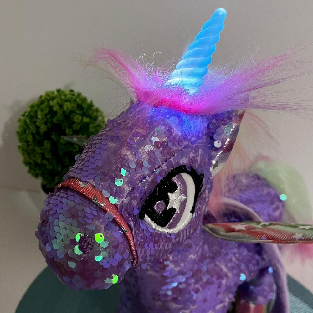 Іграшка м'яка інтерактивна Казкова конячка єдиноріг повідець звук світло Фіолетова (M 6203 I UA) Чернигов - изображение 5