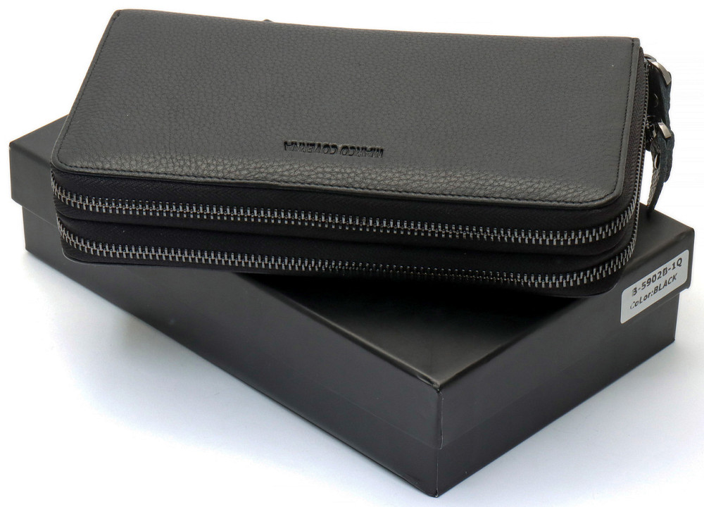 Чёрный кожаный клатч на две молнии Marco Coverna Киев - изображение 3