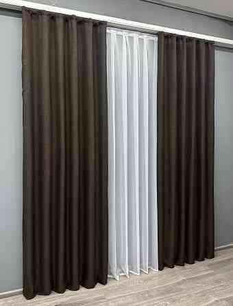 Комплект готовых штор VR-Textil Лен Мешковина № 107ш Венге 100х270 см 2 шт (31-111) Киев