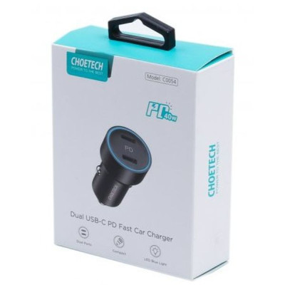 Зарядное устройство Choetech car 2хUSB-C 40W PD black (С0054-BK) Винница - изображение 4