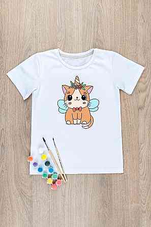 Футболка-розмальовка дитяча Котик Єдиноріг Юра Одяг 140 Київ
