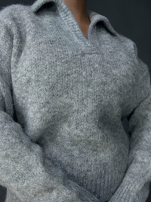 Свитер женский A-N 19-1 с воротником поло теплый свободный, серый, one size Киев - изображение 6