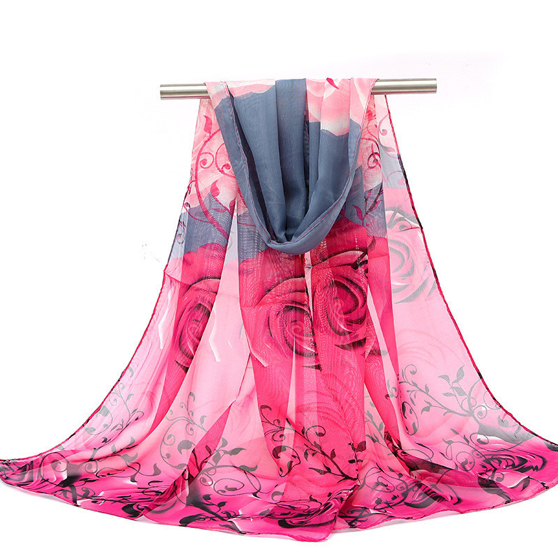 Шарф с розами шифоновый 145 на 48 см серо-розовый Киев - изображение 7