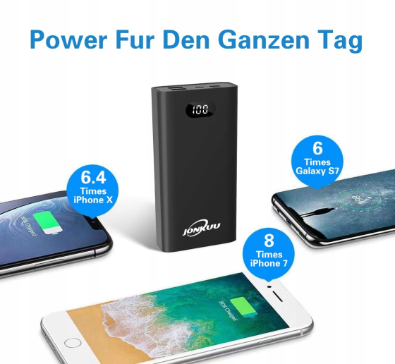 Power Bank Jonkuu 26800 мАч с беспроводной зарядкой, USB-C, USB-A, Li-Pol, для смартфона и планшета, Black Киев