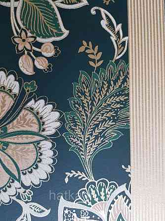 Шпалери флізелінові еко Rasch Sophia 0.53х10 рослинний принт квіти листя золотисте біле на темно-зеленім3д Київ