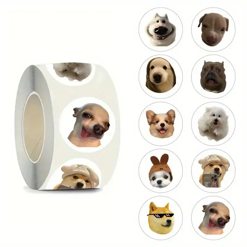 Набор наклеек с мемами собак – 500 шт. круглые стикеры с забавными мордочками, для декора и упаковки Киев - изображение 1