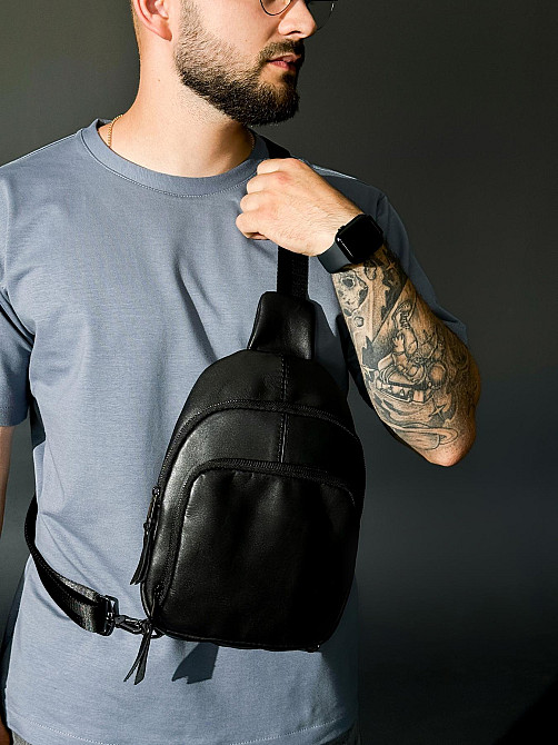 Слінг із натуральної шкіри, шкіряна сумка через плече SKILL (Чорна) Суми - фото 3