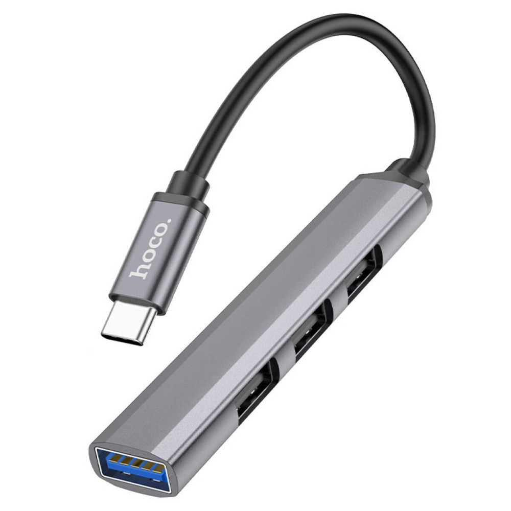 Кабель-перехiдник HOCO HB26 4 in 1 adapter(Type-C to USB3.0+USB2.0*3) Metal Gray Киев - изображение 1