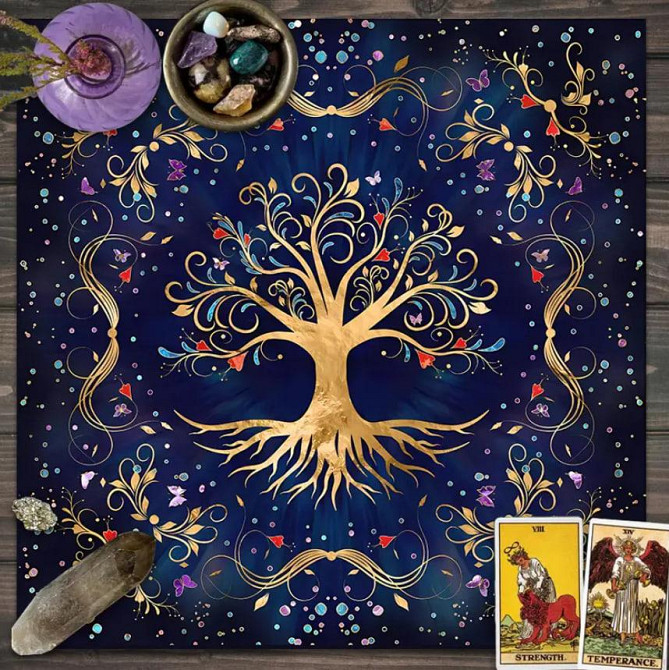 Алтарная скатерть для карт Таро и Рун. Скатерть для гадания 75*75 см. Древо жизни Киев - изображение 1