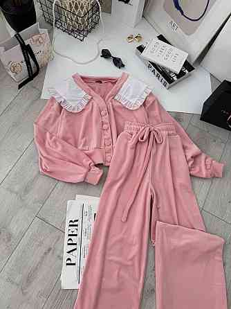 Жіночий плюшевий костюм двійка: кофта з коміром і штани велюр Одеса