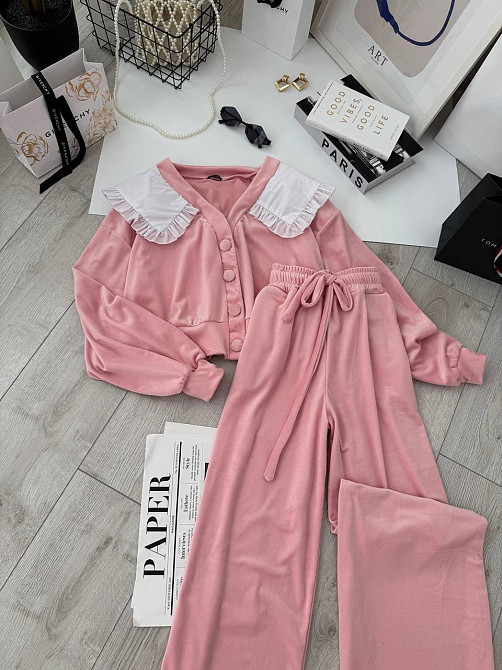 Женский плюшевый костюм двойка: кофта с воротником и штаны велюр Одесса - изображение 6