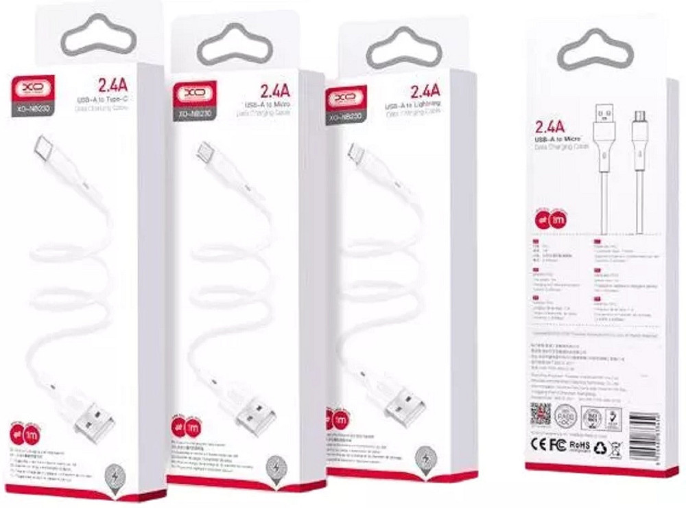 Кабель XO USB-Type-C 2.4A для зарядки телефона планшета круглый 1 м белый Киев - изображение 2