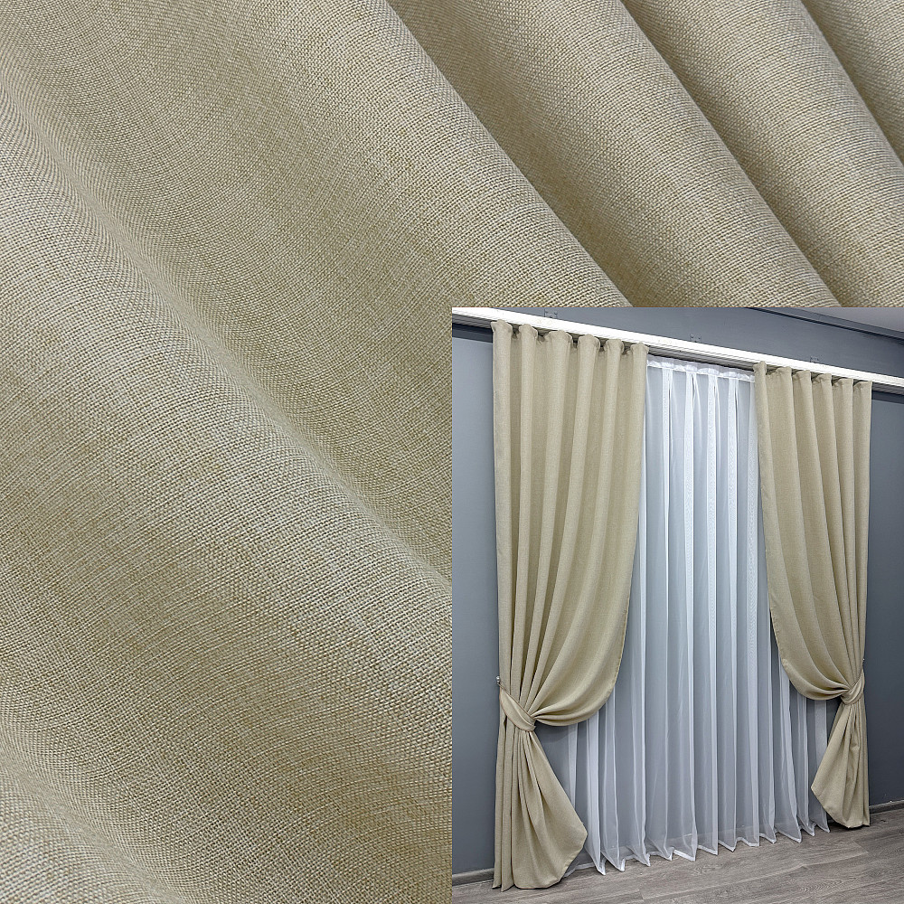 Комплект готовых штор VR-Textil Лен Мешковина № 114ш Бежевый 100х270 см 2 шт (31-098) Киев - изображение 1
