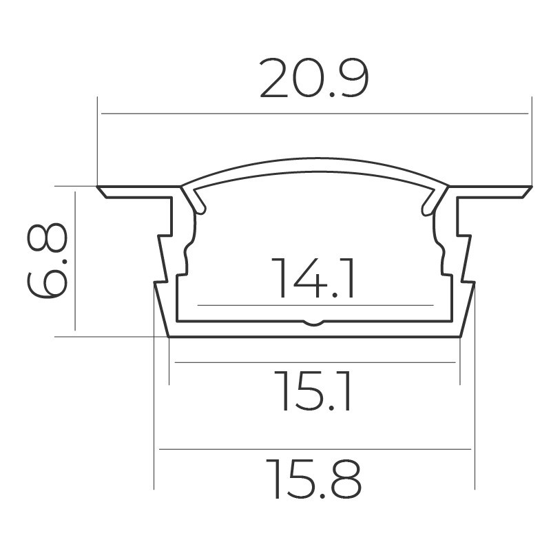 Комплект алюмінієвого профілю та матового розсіювача 2 м 20,9*6,8 мм, врізний, срібний Дніпро - фото 2