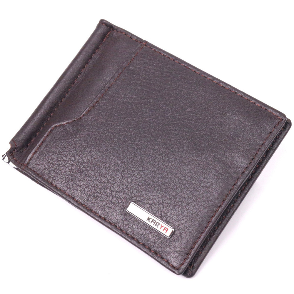 Надежный мужской зажим из натуральной кожи Коричневый (KARYA) Киев - изображение 11