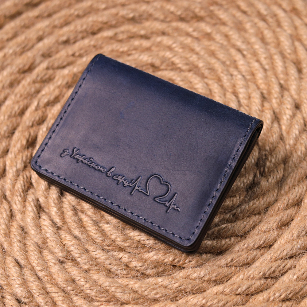 Практичная обложка на автодокументы в винтажной коже Сердце GRANDE PELLE 16714 Синий Киев - изображение 8