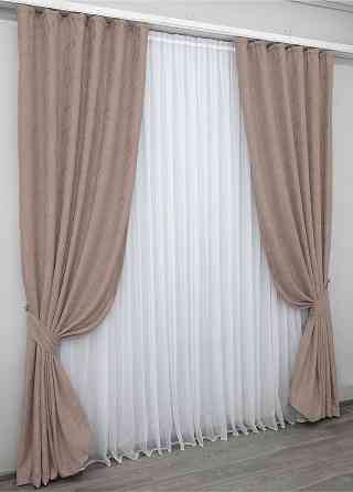 Комплект готових штор VR-Textil Льон мармур Pavliani № 1174ш Пудровий 100х270 см 2 шт (31-607) Київ