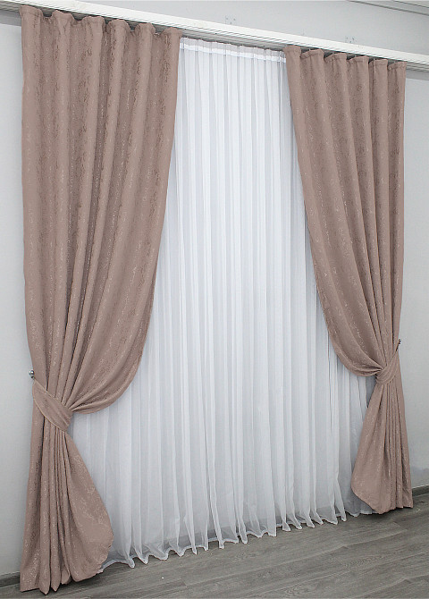 Комплект готовых штор VR-Textil Лен мрамор Pavliani № 1174ш Пудровый 100х270 см 2 шт (31-607) Киев - изображение 3