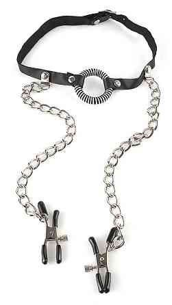Кляп із затискачами для сосків O-Ring Gag with Nipple Clamps Sex Aura Київ