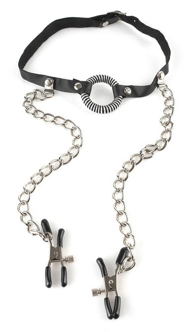 Кляп із затискачами для сосків O-Ring Gag with Nipple Clamps Sex Aura Київ - фото 2
