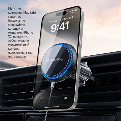 Універсальний автотримач ColorWay MagSafe 360° Air Vent 15W Black (CW-CHMW041Q-BK) Вінниця - фото 7