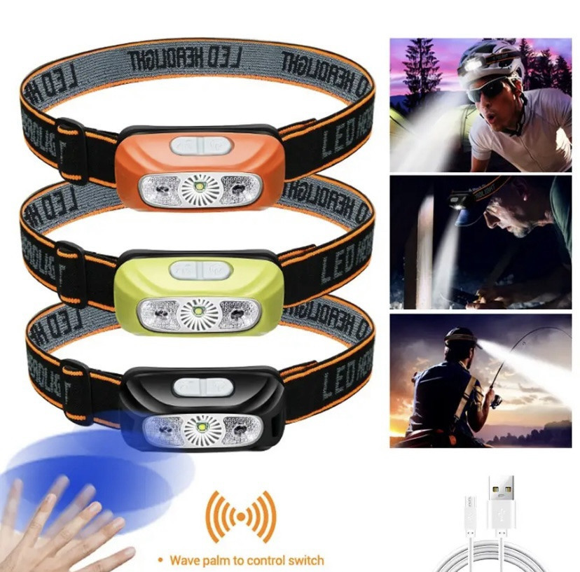 Налобный фонарик на аккумуляторе с зарядкой USB, фонарь для рыбалки,фонарик на голову, 4 режима зеленый Киев - изображение 5